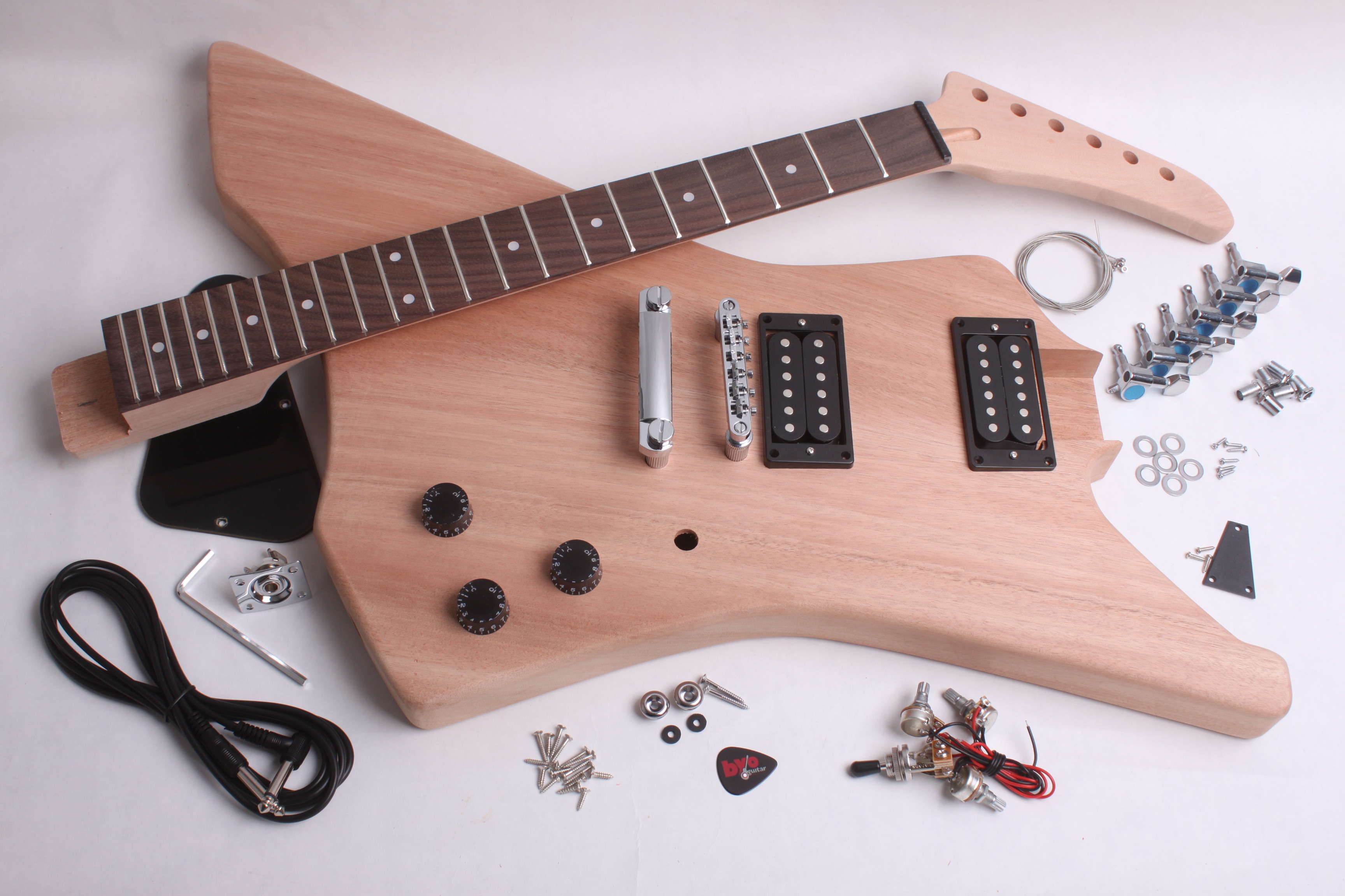 DIY Explorer Style Electric Guitar Kit Mahogany Body Neck Rosewood  Fingerboard